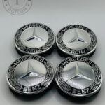 Set of 4 Chrome/Black Mercedes Benz Alloy Wheel Center Caps 74mm, Black/Chrome Center Hub Caps for Mercedes Benz AMG 74mm