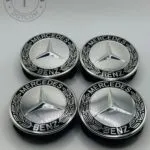 Set of 4 Chrome/Black Mercedes Benz Alloy Wheel Center Caps 74mm, Black/Chrome Center Hub Caps for Mercedes Benz AMG 74mm