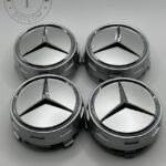 Gloss Silver Mercedes Benz Alloy Wheel Center Caps 75mm