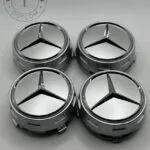 Gloss Silver Mercedes Benz Alloy Wheel Center Caps 75mm