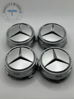 Gloss Silver Mercedes Benz Alloy Wheel Center Caps 75mm