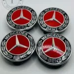 Set Of 4 Mercedes Benz Red Alloy Wheel Center Caps 75mm, Center Hub Caps For Mercedes Benz 75mm