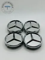 Set of 4 Gloss Chrome Mercedes Benz Alloy Wheel Center Caps 61mm, Gloss Chrome Center Hub Caps for Mercedes Benz 61mm