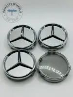 Set of 4 Gloss Chrome Mercedes Benz Alloy Wheel Center Caps 61mm, Gloss Chrome Center Hub Caps for Mercedes Benz 61mm - Image 4