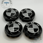 BMW 56mm Wheel Hub Center Caps - 4pcs Black White Carbon Fiber Logo