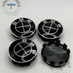 BMW 56mm Wheel Hub Center Caps - 4pcs (All Black/ Chrome Logo)