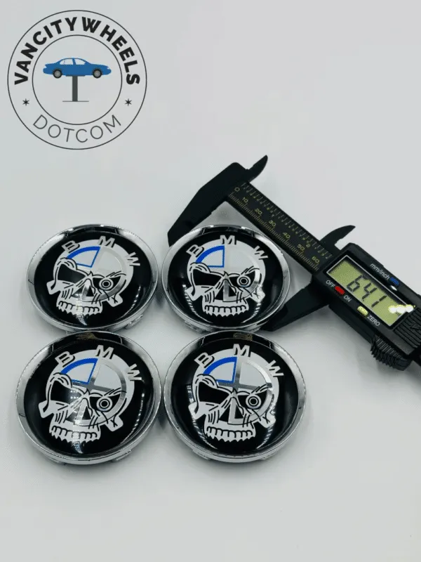 Premium 4Pcs BMW Skull Hood Bonnet Wheel Center Caps in Varied Sizes and Wheel Cap Base Colors - Image 2