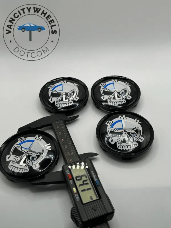 Premium 4Pcs BMW Skull Hood Bonnet Wheel Center Caps in Varied Sizes and Wheel Cap Base Colors - Image 5