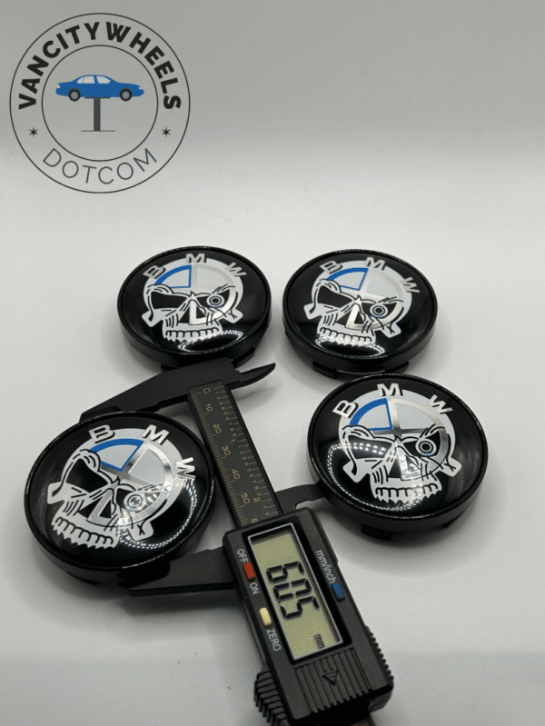 Premium 4Pcs BMW Skull Hood Bonnet Wheel Center Caps in Varied Sizes and Wheel Cap Base Colors - Image 3