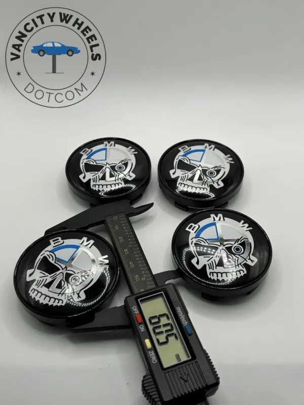 Premium 4Pcs BMW Skull Hood Bonnet Wheel Center Caps in Varied Sizes and Wheel Cap Base Colors - Image 3