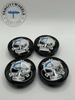 Premium 4Pcs BMW Skull Hood Bonnet Wheel Center Caps in Varied Sizes and Wheel Cap Base Colors