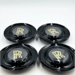4pcs Black/Gold Rolls-Royce Floating Wheel Center Caps, Rolls Royce Elegance with Floating Emblem – Phantom, Ghost, Wraith, Dawn Compatible