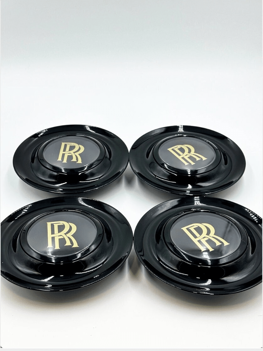 il_fullxfull.5618887505_lpky 4pcs Black/Gold Rolls-Royce Floating Wheel Center Caps, Rolls Royce Elegance with Floating Emblem – Phantom, Ghost, Wraith, Dawn Compatible - Image 1