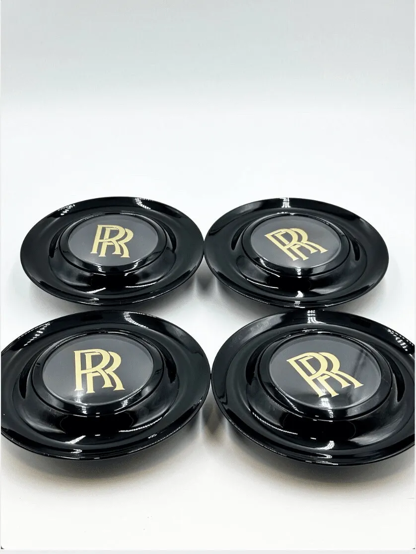 il_fullxfull.5618887505_lpky 4pcs Black/Gold Rolls-Royce Floating Wheel Center Caps, Rolls Royce Elegance with Floating Emblem – Phantom, Ghost, Wraith, Dawn Compatible - Image 1
