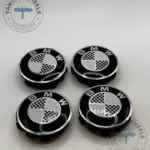 BMW 56mm Wheel Hub Center Caps - 4pcs Grey White Dotted Logo