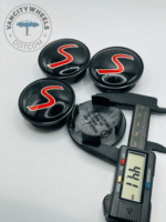 Set of 4 Mini Cooper S 54mm Alloy Wheel Center Caps – Black & Red Hub Caps - Image 4