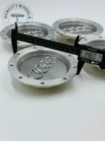 Set of 4 Silver & Black 146mm AUDI Alloy Wheel Center Caps – OEM Fit Grey Hub Caps - Image 4