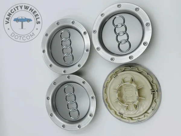 Set of 4 Silver & Black 146mm AUDI Alloy Wheel Center Caps – OEM Fit Grey Hub Caps - Image 2