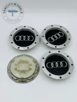 Set of 4 Audi Alloy Wheel Center Caps 146mm – Black & Silver OEM Style Hub Caps - Image 2