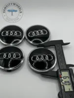 Audi 61mm Black & Chrome Wheel Center Caps - 4pc Set 4M0601170 - Image 5