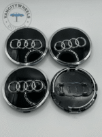 Audi 61mm Black & Chrome Wheel Center Caps - 4pc Set 4M0601170 - Image 4