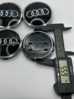 Audi 61mm Black & Chrome Wheel Center Caps - 4pc Set 4M0601170 - Image 3