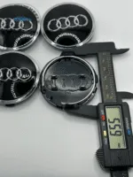 Audi 61mm Black & Chrome Wheel Center Caps - 4pc Set 4M0601170 - Image 3
