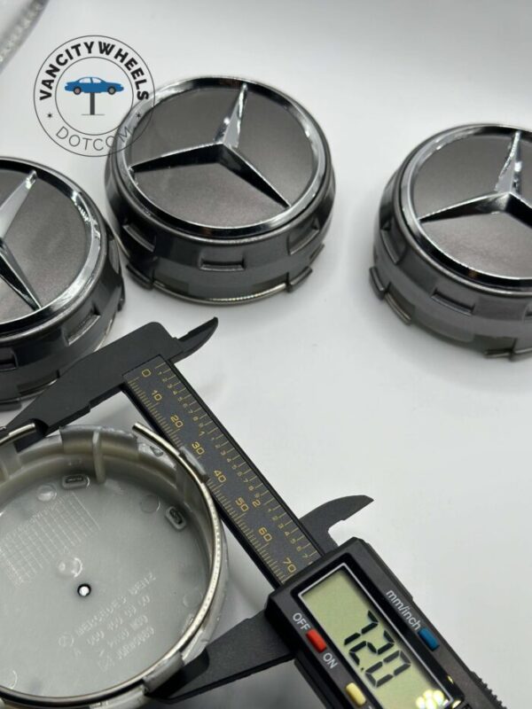 75mm Mercedes Benz Center Caps Set – Dark Grey Raised Logo - Image 3