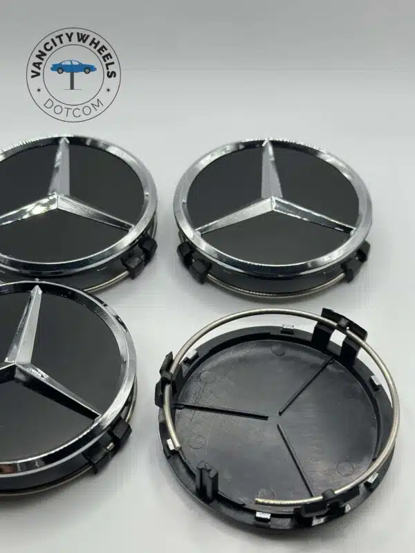 Mercedes Wheel Center Caps 75mm Matte Black Set (4Pcs) - Image 3