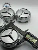 75mm Mercedes-Benz Wheel Center Caps (Set of 4) – Silver Raised Logo Hub Caps - Image 3