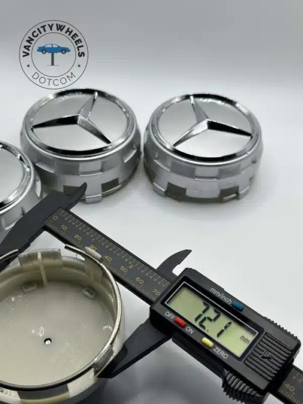 75mm Mercedes-Benz Wheel Center Caps (Set of 4) – Silver Raised Logo Hub Caps - Image 2