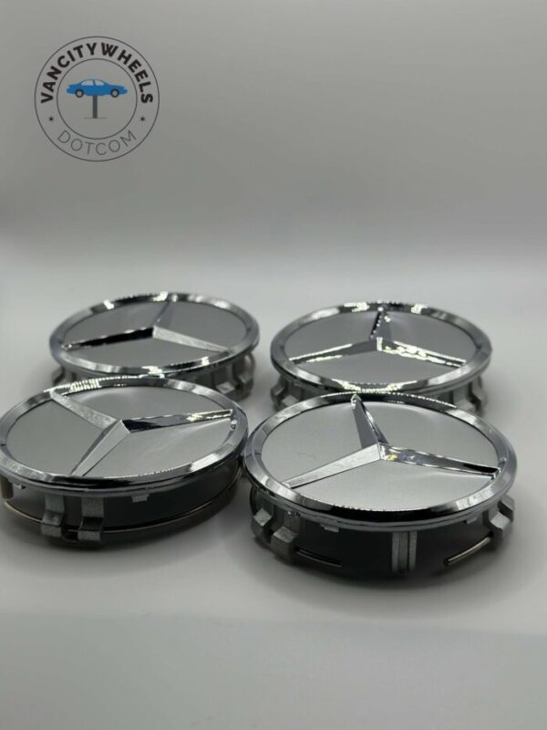 Mercedes Benz 75mm Wheel Center Caps – Matte Silver/Chrome (Set of 4) - Image 4