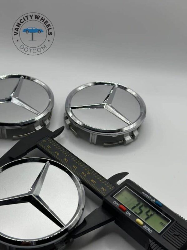 Mercedes Benz 75mm Wheel Center Caps – Matte Silver/Chrome (Set of 4) - Image 3