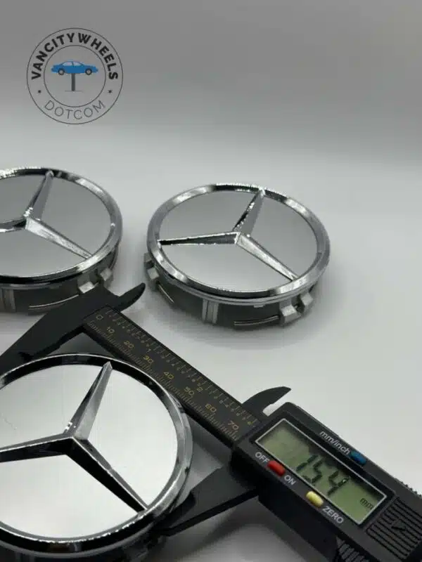 Mercedes Benz 75mm Wheel Center Caps – Matte Silver/Chrome (Set of 4) - Image 3