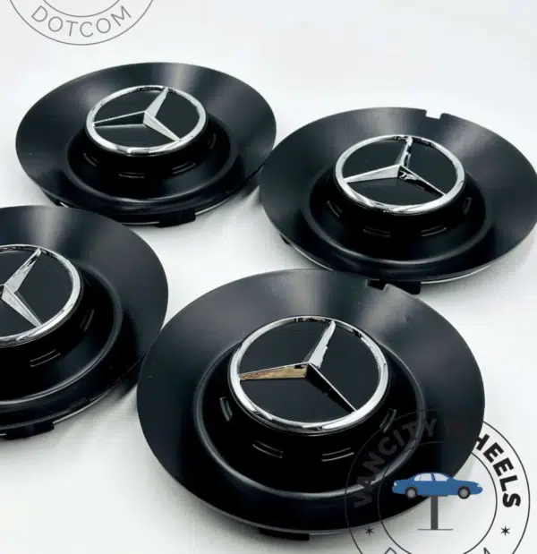Mercedes Benz Black Wheel Center Caps 164mm WY0347 (Set of 4) - Image 6