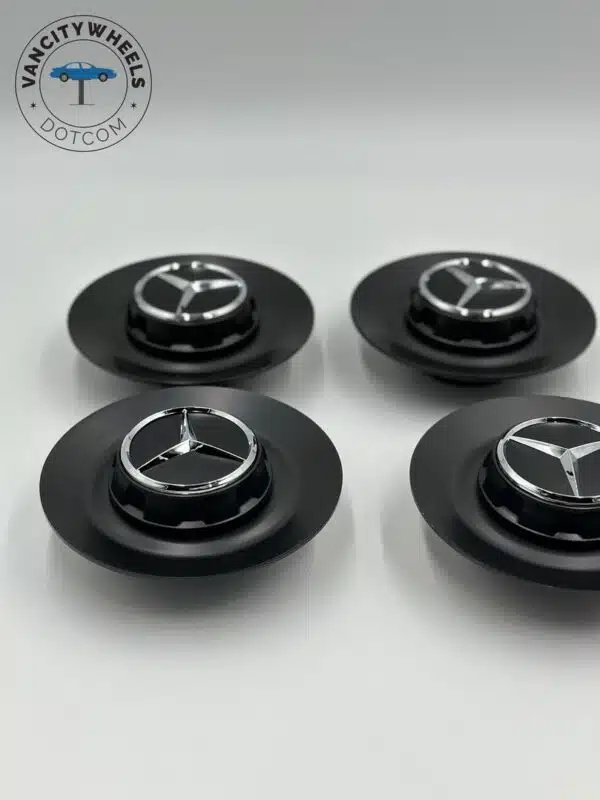 Set of 4 Mercedes-Benz Center Caps A0004001100 – Matte Black 144mm OEM Fit - Image 2