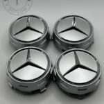 Silver Mercedes Benz Alloy Wheel Center Caps 75mm