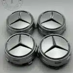 Silver Mercedes Benz Alloy Wheel Center Caps 75mm