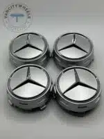 Silver Mercedes Benz Alloy Wheel Center Caps 75mm