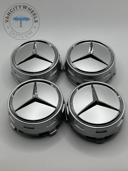 mercedeschromebig Silver Mercedes Benz Alloy Wheel Center Caps 75mm