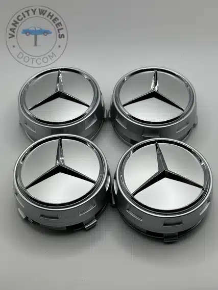 mercedeschromebig Silver Mercedes Benz Alloy Wheel Center Caps 75mm