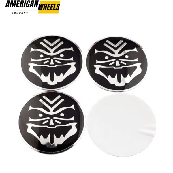 64mm Wheel Center Cap Aluminum Decals Auto Stickers with Silver-Black Skull Mask 4pcs - 20270007 - Image 2