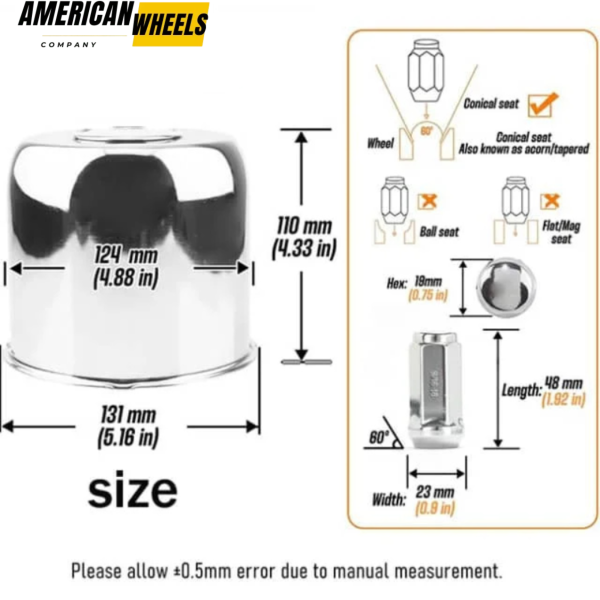 4.88in Push Through Wheel Center Hub Caps with Removable Top Caps and 9/16"-18 Lug Nuts - 20274418=[74073+12232CHx8] / [74167BK+12232MBx8] - Image 4