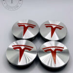 Tesla 57mm Red and Chrome Wheel Center Caps
