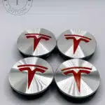 Tesla 57mm Red and Chrome Wheel Center Caps