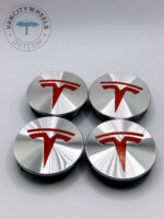 Tesla 57mm Red and Chrome Wheel Center Caps