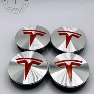 Tesla 57mm Red and Chrome Wheel Center Caps
