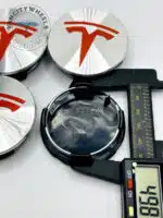 Tesla 57mm Red & Chrome Wheel Center Caps - 4pc Performance Set - Image 4