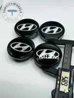 Hyundai 60mm Black & Silver Wheel Center Caps - 4pc Modern Logo Set - Image 4