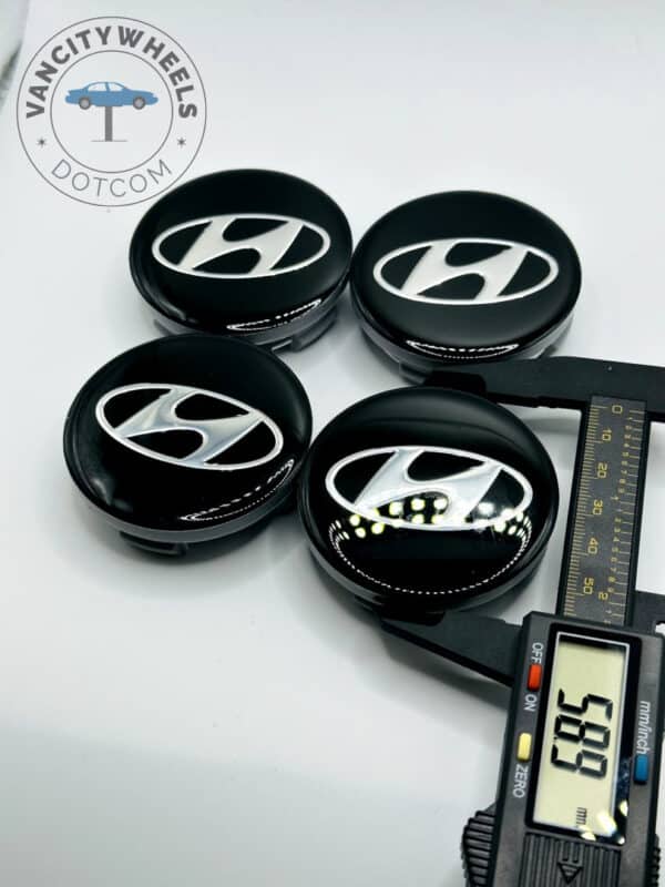 Hyundai 60mm Black & Silver Wheel Center Caps - 4pc Modern Logo Set - Image 4